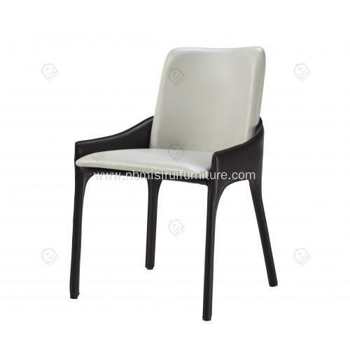 Italian minimalist white and black leather armest chairs